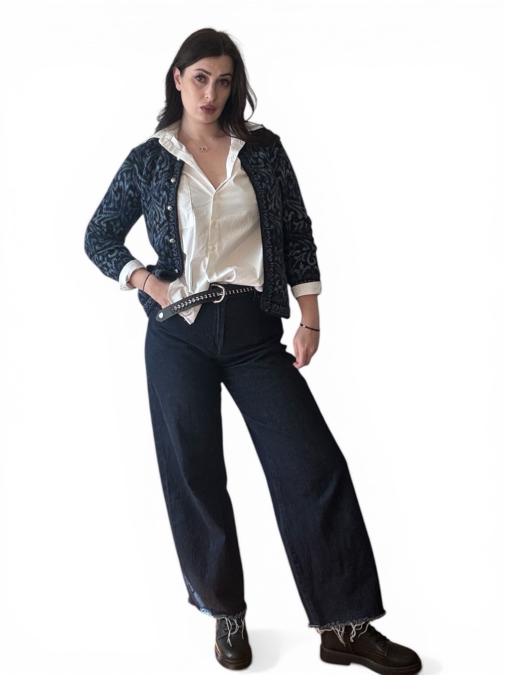 7 For All Mankind Wide Leg Cropped Jeans Dark Wash High Rise